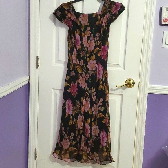 California Krush Black Pink Floral Boho Romantic Fit & Flowy Maxi Dress - Picture 6 of 10
